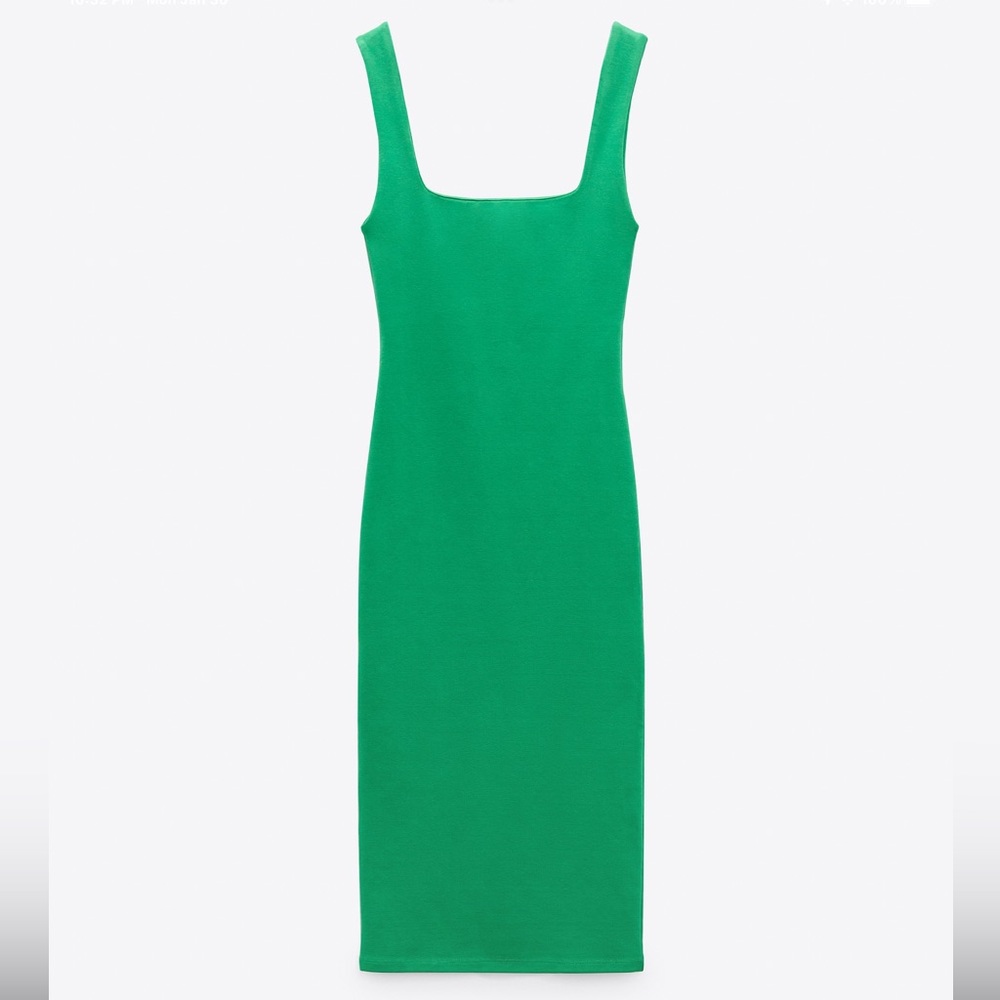 Zara square neckline midi emerald green dress - Picture 5 of 8